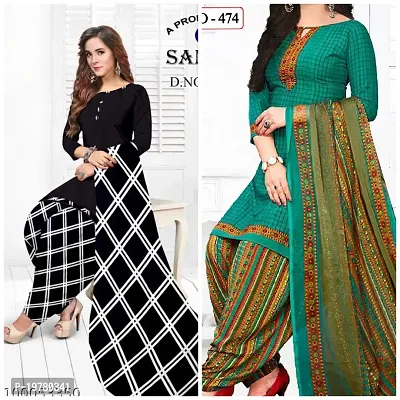 Elegant Multicoloured Synthetic Printed Dress Material with Dupatta For Women Pack Of 2