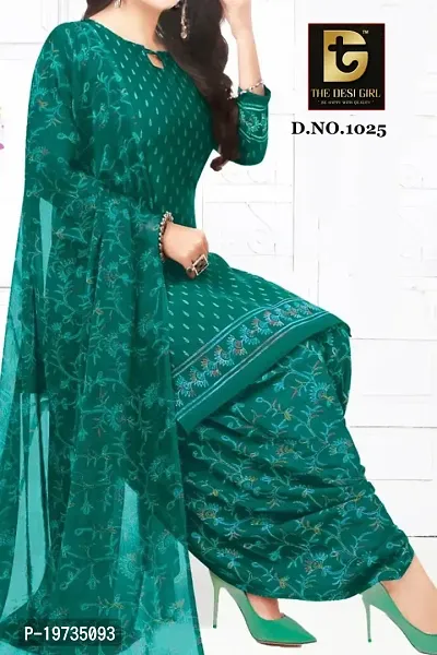 Stylish Synthetic Teal Green Printed Dress Material With Dupatta Set For Women-thumb0