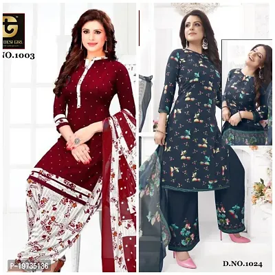 Stylish Synthetic Multicoloured Printed Dress Material With Dupatta Set For Women- Pack Of 2