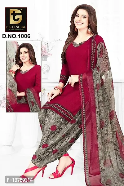 Elegant Maroon Synthetic Printed Dress Material with Dupatta For Women-thumb0