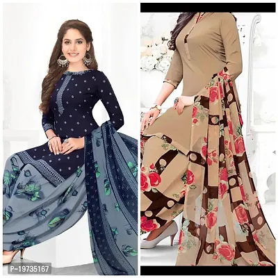 Stylish Synthetic Multicoloured Printed Dress Material With Dupatta Set For Women- Pack Of 2-thumb0