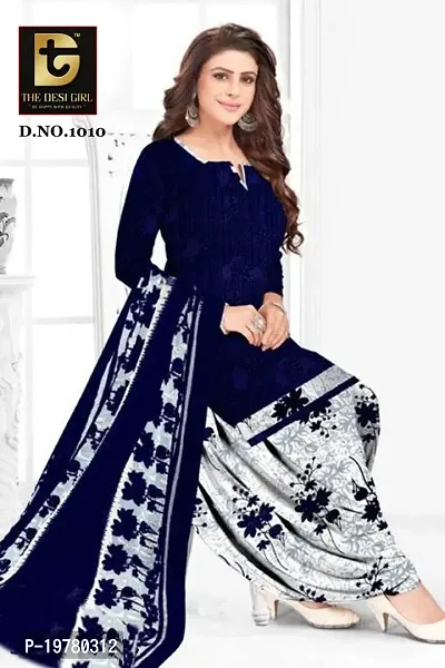 Elegant Blue Synthetic Printed Dress Material with Dupatta For Women-thumb0