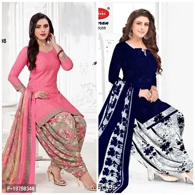 Elegant Multicoloured Synthetic Printed Dress Material with Dupatta For Women Pack Of 2