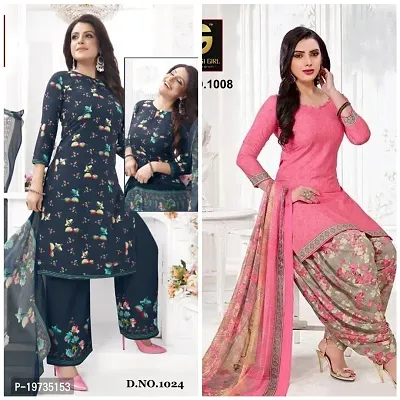 Stylish Synthetic Multicoloured Printed Dress Material With Dupatta Set For Women- Pack Of 2-thumb0