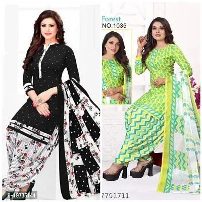 Stylish Synthetic Multicoloured Printed Dress Material With Dupatta Set For Women- Pack Of 2-thumb0