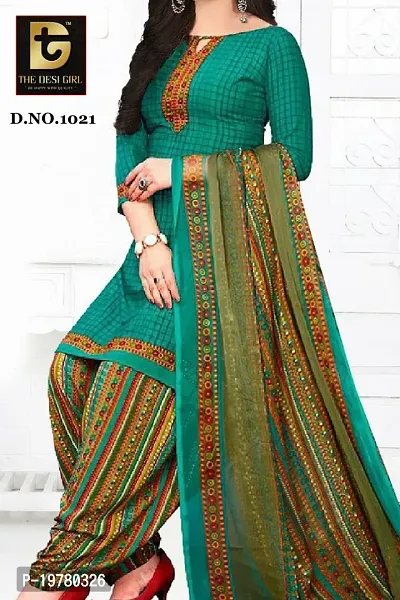 Elegant Teal Synthetic Printed Dress Material with Dupatta For Women-thumb0