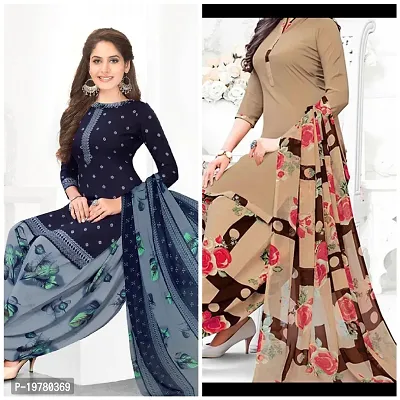 Elegant Multicoloured Synthetic Printed Dress Material with Dupatta For Women Pack Of 2-thumb0