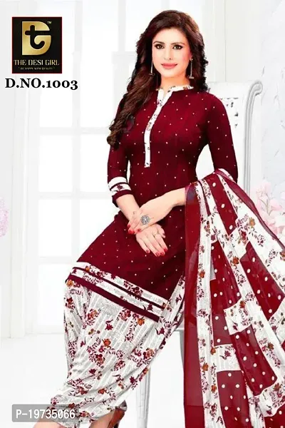Stylish Synthetic Maroon Printed Dress Material With Dupatta Set For Women-thumb0