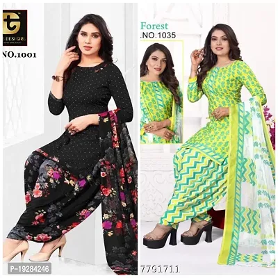 Stylish Fancy Designer Synthetic Unstitched Dress Material Top With Bottom Wear And Dupatta Set For Women Pack Of 2-thumb0