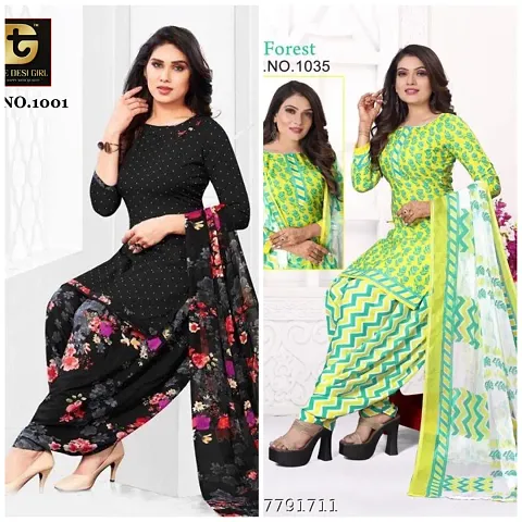 Elegant Synthetic Dress Material with Dupatta For Women Pack Of 2