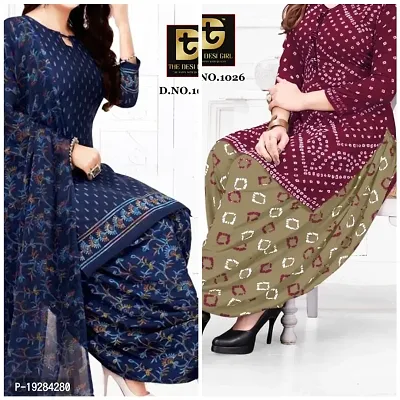 Stylish Fancy Designer Synthetic Unstitched Dress Material Top With Bottom Wear And Dupatta Set For Women Pack Of 2