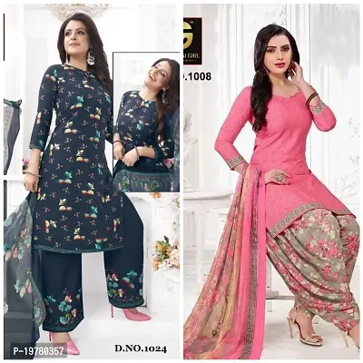 Elegant Multicoloured Synthetic Printed Dress Material with Dupatta For Women Pack Of 2