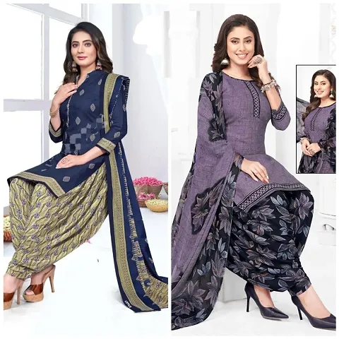 Stylish Synthetic Printed Unstitched Suits - pack of 2