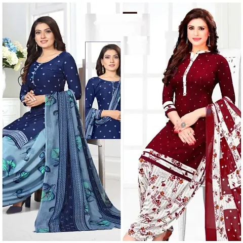 Stylish Synthetic Printed Unstitched Suits - pack of 2