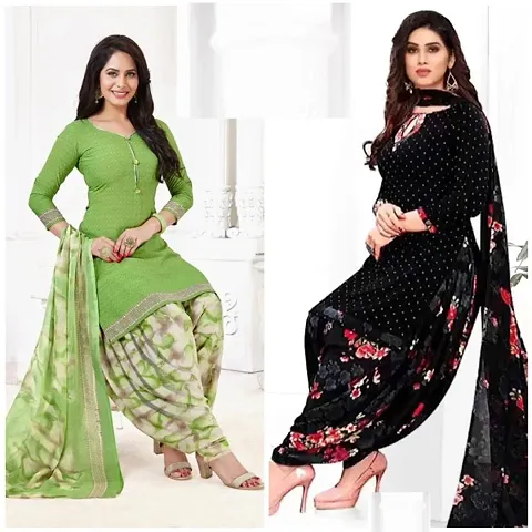 Stylish Synthetic Printed Unstitched Suits - pack of 2