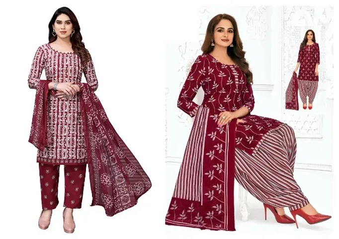 Stylish Crepe Printed Unstitched Suit - Pack of 2