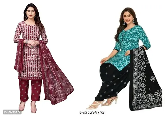 Fancy Crepe Unstitched Dress Material For Women Pack Of 2