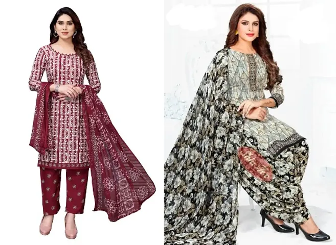 Stylish Crepe Printed Unstitched Suit - Pack of 2