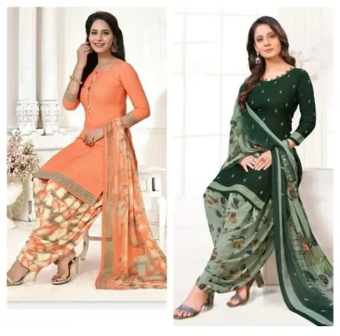 Stylish Synthetic Crepe Printed Dress Material with Dupatta - Pack Of 2