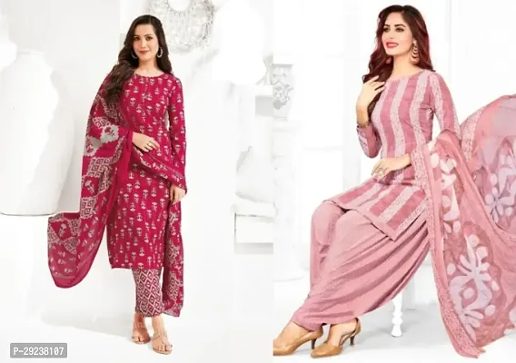 Stylish Crepe Dress Material With Dupatta For Women Pack Of 2