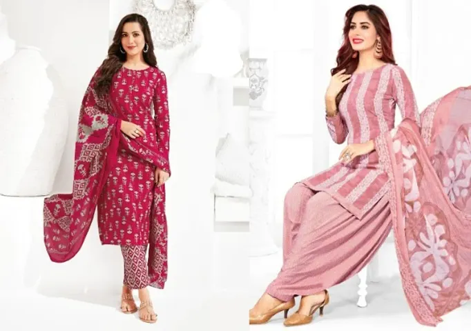 Stylish Crepe Printed Unstitched Suit - Pack of 2