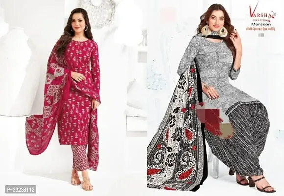 Stylish Crepe Dress Material With Dupatta For Women Pack Of 2