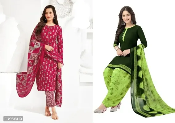 Stylish Crepe Dress Material With Dupatta For Women Pack Of 2