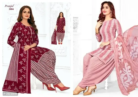 Stylish Crepe Dress Material With Dupatta Set For Women Pack Of 2