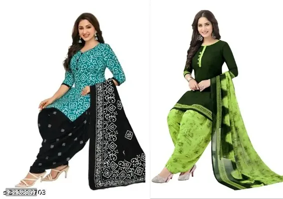 Stylish Crepe Dress Material With Dupatta Set For Women Pack Of 2