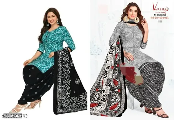 Stylish Crepe Dress Material With Dupatta Set For Women Pack Of 2