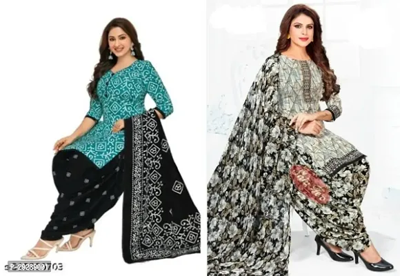 Stylish Crepe Dress Material With Dupatta Set For Women Pack Of 2