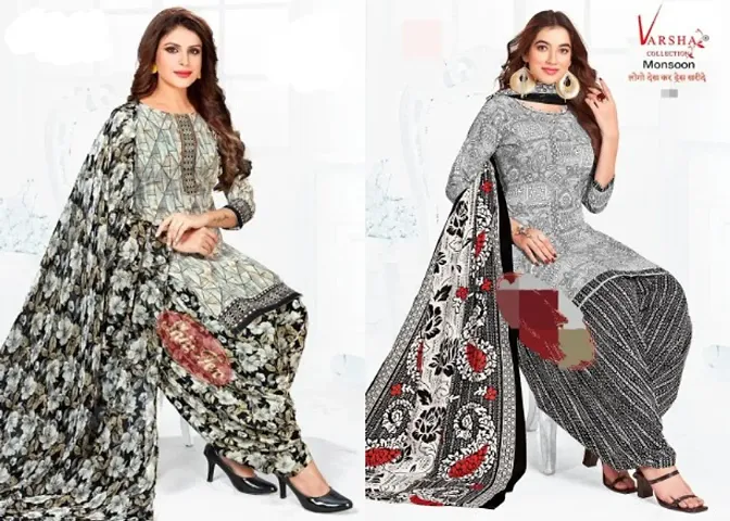 Stylish Crepe Printed Unstitched Suit - Pack of 2