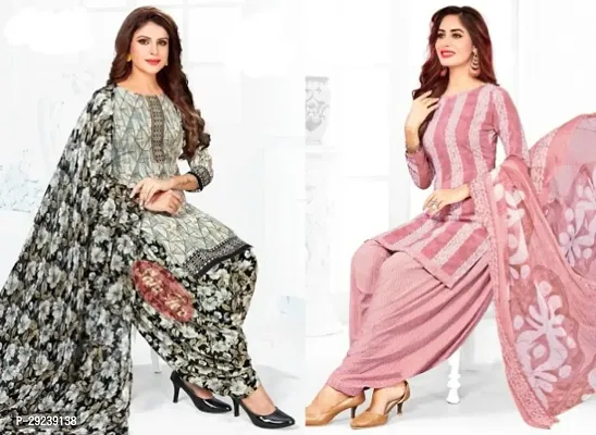 Stylish Crepe Dress Material With Dupatta Set For Women Pack Of 2