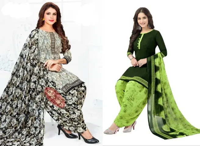 Stylish Crepe Printed Unstitched Suit - Pack of 2