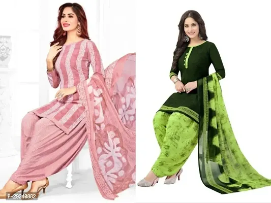 Stylish Crepe Dress Material With Dupatta Set For Women Pack Of 2