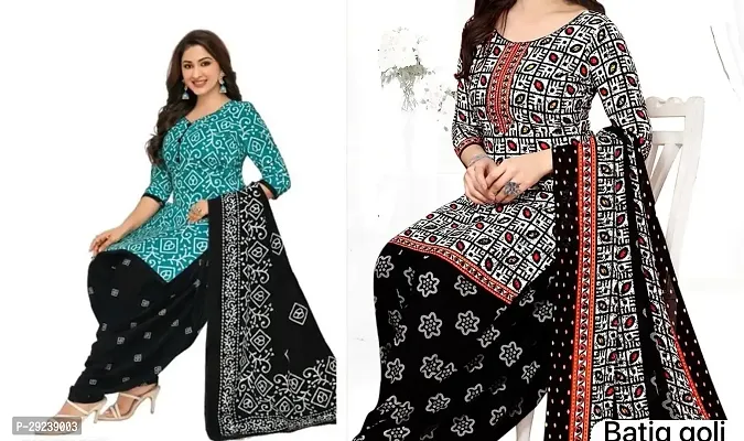 Stylish Crepe Dress Material With Dupatta Set For Women Pack Of 2