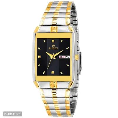 AUREX Analogue Men's Watch (Black Dial Silver & Gold Colored Strap)-thumb0