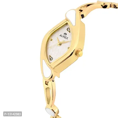 AUREX Analogue Women's Watch (White Dial Gold Colored Strap)-thumb2