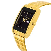 AUREX Analogue Men's Watch (Black Dial Gold Colored Strap)-thumb1