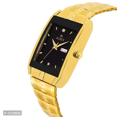 AUREX Analogue Men's Watch (Black Dial Gold Colored Strap)-thumb2