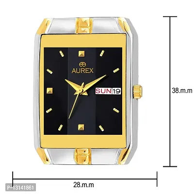 AUREX Analogue Men's Watch (Black Dial Silver & Gold Colored Strap)-thumb3