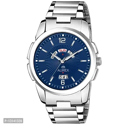 AUREX Casual Analog Men's Watch (Blue Dial Silver Colored Strap)