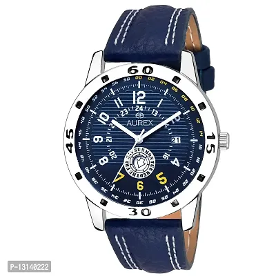 Aurex Analouge Blue Dial Day and Date Watch Water Resistant Blue Color Strap Watches for Mens/Boys (AX-GR111-BLBL)-thumb0