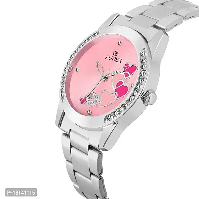 AUREX Analogue Women's Watch (Pink Dial Silver Colored Strap)-thumb2