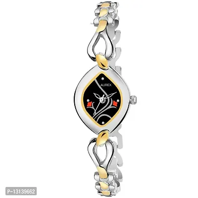 AUREX Analogue Women's Watch (Black Dial Silver & Gold Colored Strap)-thumb0