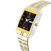 AUREX Analogue Men's Watch (Black Dial Silver & Gold Colored Strap)-thumb1