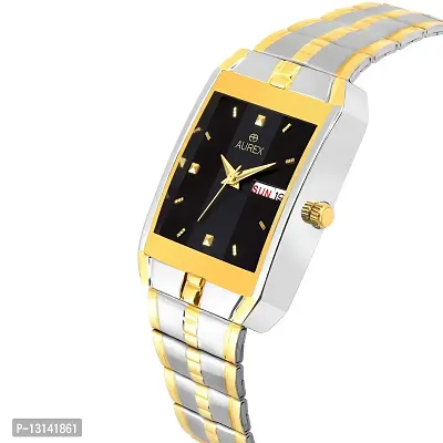 AUREX Analogue Men's Watch (Black Dial Silver & Gold Colored Strap)-thumb2