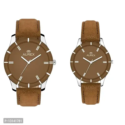 AUREX Analogue Men  Women's Watch (Brown Dial Brown Colored Strap) (Pack of 2)-thumb0