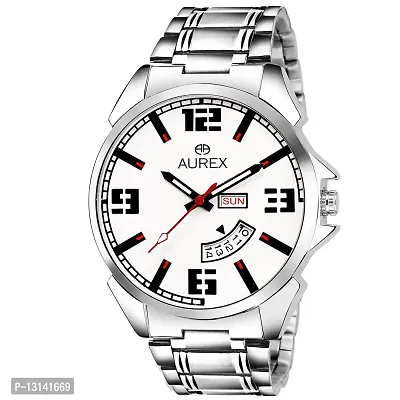 Aurex Analog White Dial Day and Date Functioning Men's and Boy's Watch (AX-GR140-WTC)