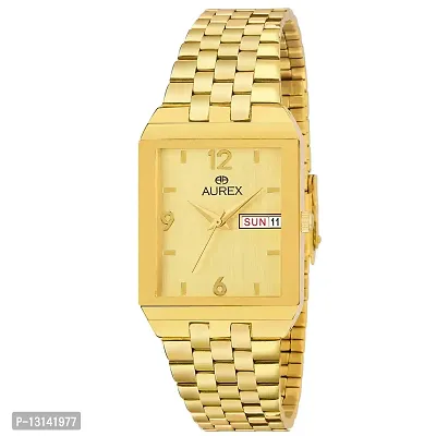 AUREX Analogue Men's Watch (Golden Dial Gold Colored Strap)-thumb0